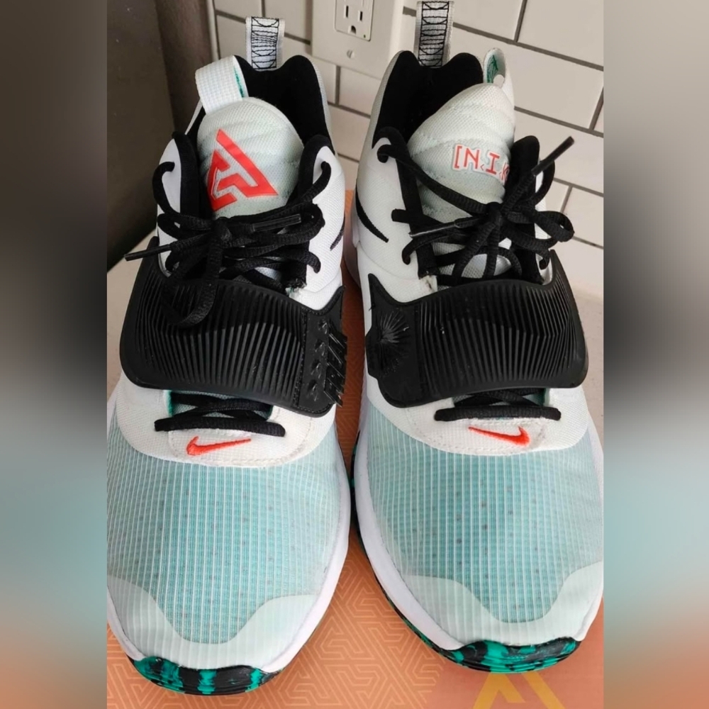 Nike White, Teal & Orange Basketball Shoes With Black Midfoot Strap